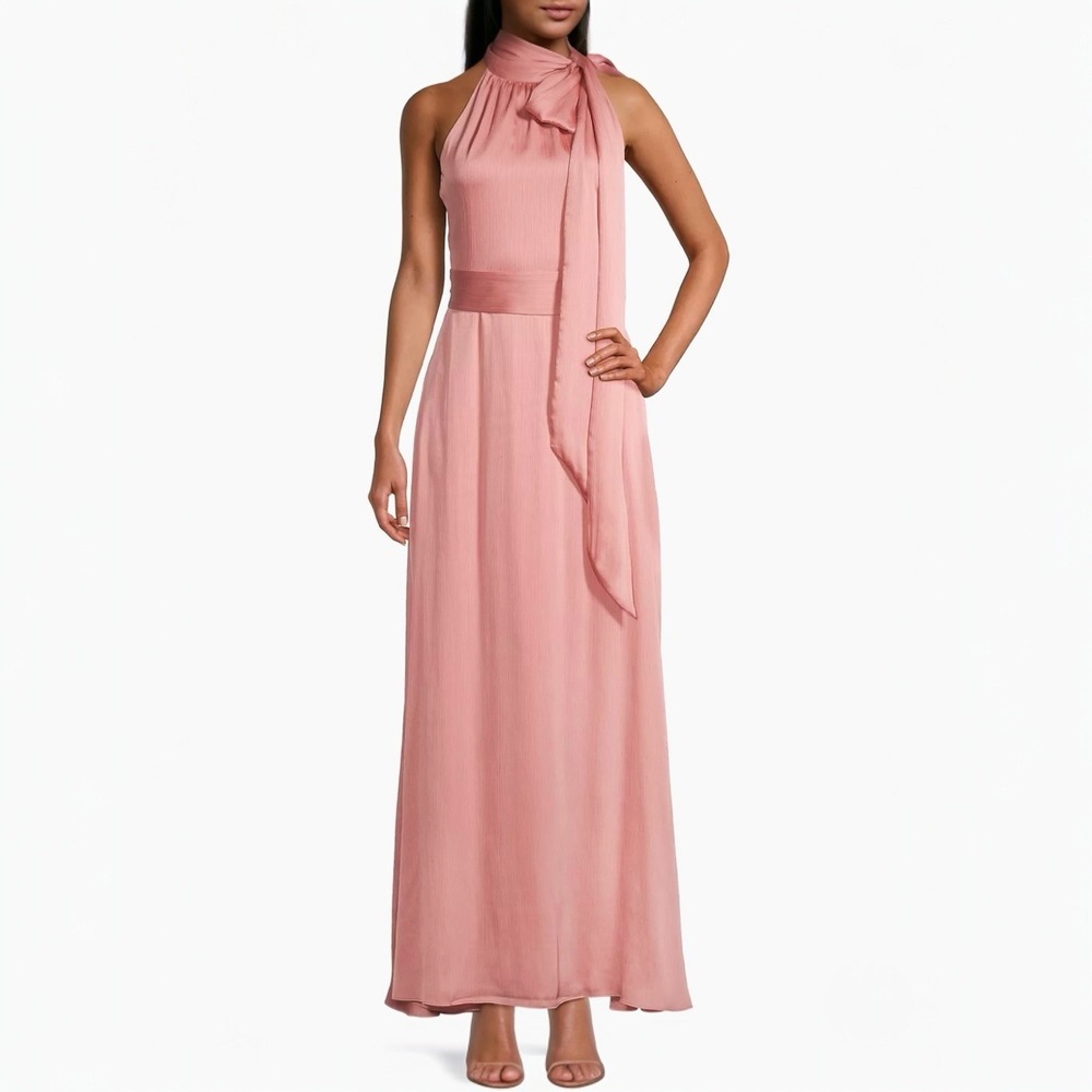 Sachin & Babi Kayla Gown Size 10 Halter Neck Tie Formal Flowy Gown‎ Rouge Pink - Picture 2 of 13